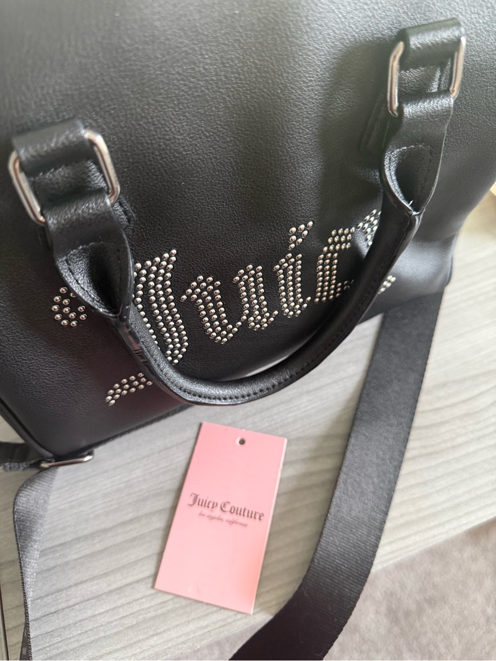 Juicy Couture Black Studded Logo Satchel with Top Handles - Picture 3 of 9